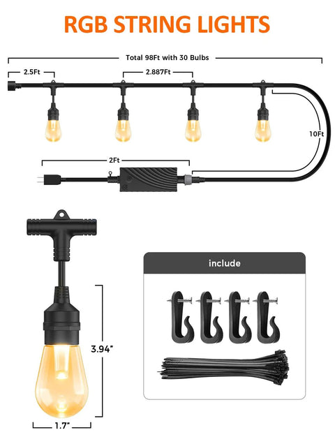 Smart RGBW Outdoor String Lights 98Ft Waterproof Patio Lights With App Control Alexa Ready Color Changing LED diagram