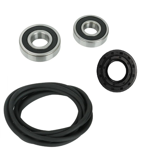Easy Fix Washer Tub Bearing And Seal Kit For Front Load Washing Machines, including black rubber seal and metal bearings.