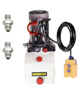 12V DC Double Acting Hydraulic Power Unit With 4L Plastic Reservoir For Dump Trailers Farm Equipment Utility Trailers And Marine Applications Portable Compact Power Solution Ready To Roll On The Job with connectors and remote