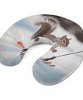Skiing Squirrel Travel Pillow For Neck Support U Shaped Napping Cushion with squirrel design and memory foam support.