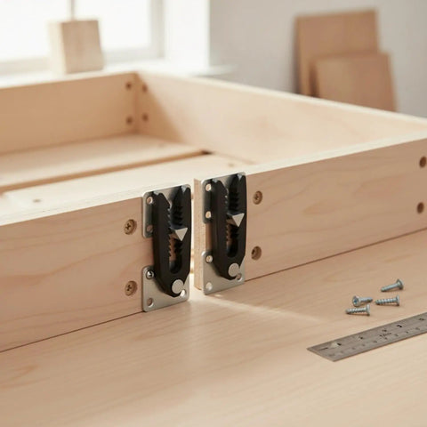 Plastic Sofa Connector Buckle For Modular Sectionals 4.7x3.4x1.6 Inches attached to wooden frame