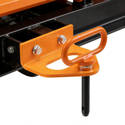 Beefy Heavy Duty Mower Trailer Hitch Kit With Five Eighths Inch Magnetic Pin For Lawn Tractors And Zero Turn Mowers Rust Resistant Steel Construction With Dual Lock Security For Secure Towing And Easy Hookup orange steel mower hitch with 5/8 in magnetic pin