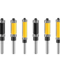 Top Tier 1 Inch Double Bearing Trimming Router Bit For Laminate And Woodworking Uses, High Strength Carbon Steel Cutter displayed in multiple angles.