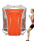 Hydration Pack For Runners Lightweight Hydration Backpack with orange water reservoir and breathable back panel next to runner