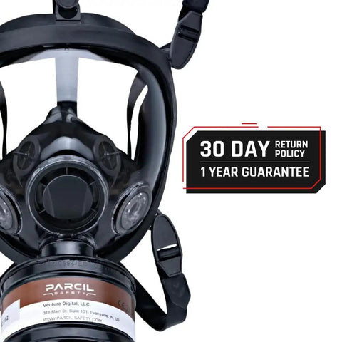 Beefy Survival Respirator Mask For Smoke And Chemical Protection With Industry Standard 40mm Gas Filter Canister Compatibility, front view.