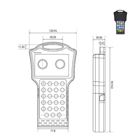 Technical drawing of Offline CNC Motion Controller For 3 And 4 Axis With USB Interface, independent control panel dimensions.