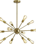 Twelve Light Sputnik Chandelier Modern Semi Recessed Ceiling Fixture Gold For Kitchen Living Room Dining Room Hallway Industrial Vintage Pendant Lighting With Adjustable Poles And Bulb Not Included, gold finish and visible bulbs