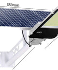 JUDYSSY 350W 450W 600W Solar Street Lights Outdoor Lamp with Remote Control showing solar panel and LED light dimensions.