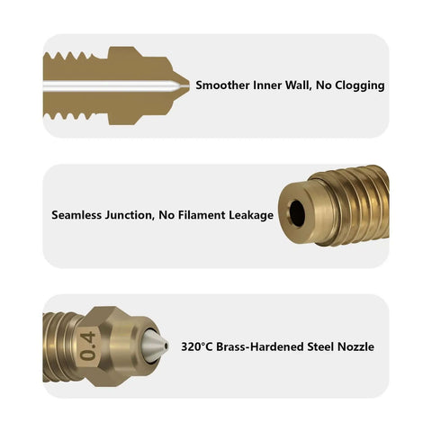 5 Pack Brass Hardened Steel Nozzles For Centauri Carbon And Centauri 3D Printer, 0.4mm, showing smooth inner wall and seamless junction