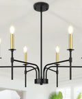 Black Farmhouse Chandelier With Six Lights For Dining Room And Kitchen Island, Modern Industrial Metal Pendant Fixture showing