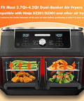 Dual Basket Air Fryer Accessories Set Of 10 For Dual Zone 8 Quart And Larger Fryers DZ201 DZ401 in use with food inside