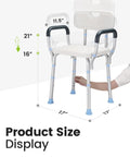Heavy Duty Adjustable Shower Chair For Inside Shower With 500 Lb Capacity Oversize Bath Seat With Anti Slip Rubber Tips Supports Elderly And Disabled Durable Rust Resistant Stool For Home Use shown with dimensions.