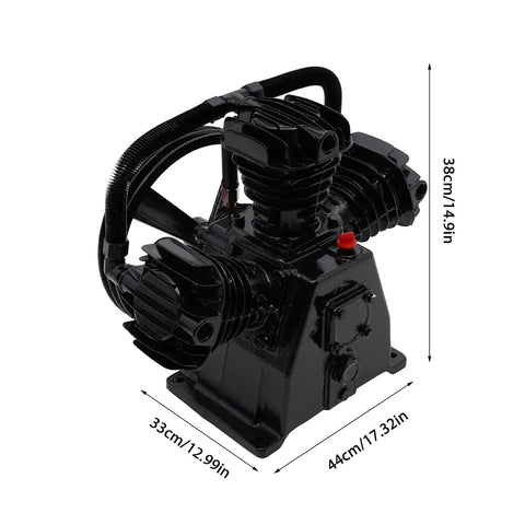 Heavy Duty 4 HP Electric Air Compressor Pump Head, 115 PSI, 3-Cylinder Cast Iron Design With Integrated Air Filter And Mufflers. High Performance Portable Air Tool For Industrial Machinery, Electronics Projects, And Various Equipment Applications, Built