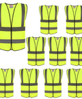Must Have High Visibility Reflective Safety Vest 10 Pack Neon Yellow Gear For Outdoor Work And Play, Adjustable Lightweight Mesh