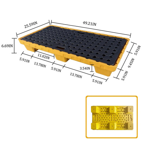 Stackable Industrial Drum Spill Pallet With Drain Modular Workhorse Heavy Duty Containment Platform Yellow Steel, top view