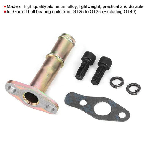 Upgrade Your Boost Setup With This Rock Solid Aluminum Turbo Oil Drain Flange Pipe For Gt25 Gt28 Ball Bearing Engines Featuring M8 Bolts Plus Gasket And Washer For A Seamless Leak Free Performance That Keeps Your Ride Running Smooth As Butter Under Heavy, aluminum oil drain flange pipe kit with M8 bolts, gasket and washers