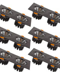 Dual Head LED Downlight Kit 6 Pack With Matte Black Baffle Trim, Slick Recessed Ceiling Spotlights, Smooth Aluminum Housing For Clean Indoor Vibe, Neutral Light Glow, No Sweat Install showing six fixtures side view.