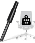Heavy Duty Gas Cylinder Replacement For Steelcase Leap V2 Office Chair Side Activated Four And A Half Inch Height Adjustment 350 Newton Load 28mm Shaft Black Easy Install shown against chair background.