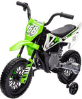 Electric Kids Motorcycle With Twist Grip Throttle, 12V Ride On Vehicle For Ages 3 To 6, Totally Realistic Design in Green, side view.