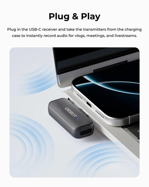 Vox Wireless Microphone System With Dual Lavalier Mics 300 Meter Range 48 KHz 24 Bit Studio Audio USB C Plug And Play for laptop