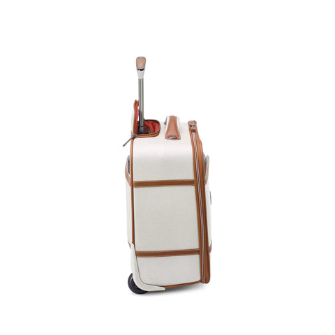 Chatelet Softside Underseat Carry On Luggage with Two Wheels Angora Ecofriendly Recycled Fabric and Vegan Leather Trim