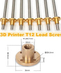 Solid T12 Lead Screw For 3D Printers Dope Build Ready 12mm Diameter 2mm Pitch Copper Nut Included Length From 100mm To 1200mm