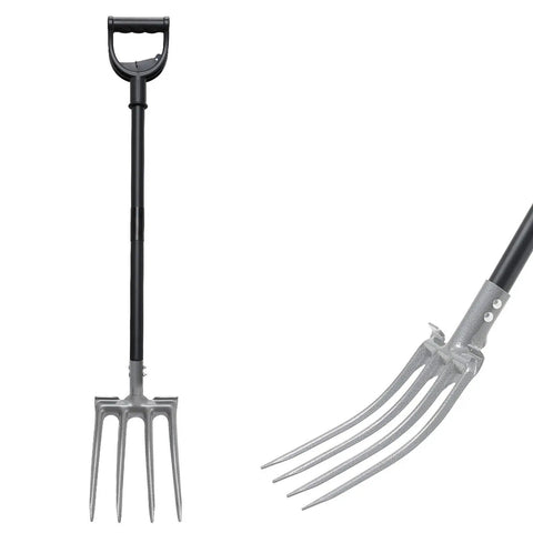 46 Inch Long Heavy Duty Garden Fork with 35 Inch Metal Handle and 4 Tine Carbon Steel Head for Easy Yard Work Digging Compost