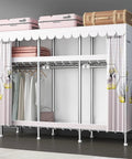 Hella Spacious Portable Wardrobe Closet With Slick Protective Fabric Cover And Sturdy Dual Hanging Rods Plus Generous Storage Shelves For Bulk Clothing And Smart Room Organization, with clothing and storage above.