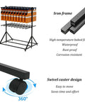 Sturdy Built Tough Heavy Duty Life Vest Organizer Rack With Smooth Rolling Swivel Wheels For Poolside Deck Storage features iron frame.