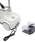 Pro Grade Garment Steamer 110V 1500W With Adjustable Steam Temperature, visible large 3L water tank and power cord, white base