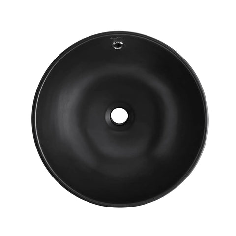 Top view of Sublime Round Vessel Sink In Matte Black With Above Counter Installation, Durable Non Porous Scratch Resistant Ceramic