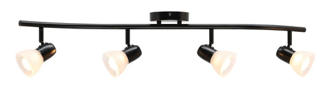 Four Light Modern Black Curved Kitchen Track Ceiling Light Fixtures with Adjustable Heads and Alabaster Glass in Matte Black Finish