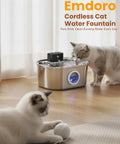 Cats drinking from stainless steel cordless cat water fountain, showing 12 Pack Official Replacement Filters And Sponges For Stainless Steel Cordless Cat Water Fountain 3.2L Capacity 6 Months Supply Replacement Kit Plug And Play With Easy To Change Filters And Durable Sponges in use