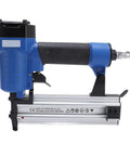Real Deal 18 Gauge Pneumatic Brad Nailer Built Tough With Anodized Aluminum Alloy For Knockout Cabinet Work And Relentless Daily Grind Performance On Any Job Site Today, side view showing grip and body.