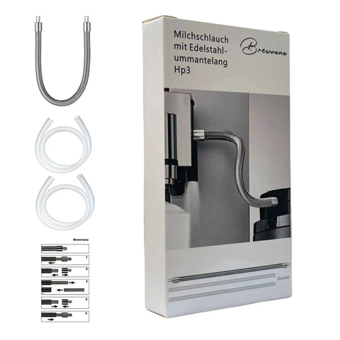 Turn Up Your Brew Routine With This Badass Stainless Steel Milk Frothing Hose Loaded For Thick Creamy Foam And Absolutely No Drama Everyday Home Kitchen Results Guaranteed. Image shows a nine-inch steel milk frothing hose with two additional clear tubes.