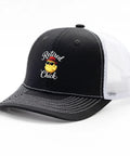 Women's Washed Cotton Trucker Cap With Adjustable Strap Lightweight Cool Dad Hat with 'Retired Chick' design, black mesh back.