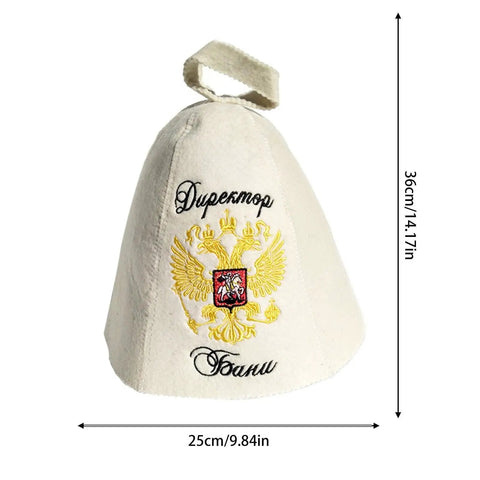 Mens Killer Quality Wool Sauna Hat with Exquisite Lamination Soft Delicate Headwear for Ultimate Relaxation and Deep Sweating Wellness Total Game Changer, white, embroidered, 36cm tall.