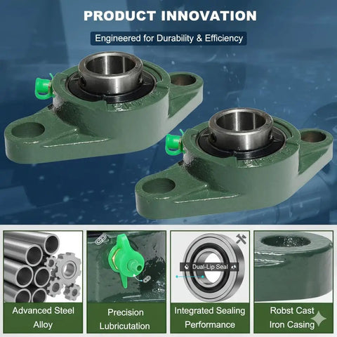 Premium One Point Five Inch Bore UCFL208-24 Self Aligning Two Bolt Flange Ball Bearing with Dual-Lip Seal and Cast Iron Casing.