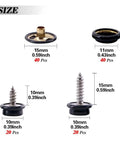 Beefy All Weather Marine Grade Canvas And Upholstery Boat Snap Button Fastener Kit With Brass Nickel Plated Snaps And Stainless Steel Screws, 40 Sets With Setting Tools, Durable Black, detailed size view.