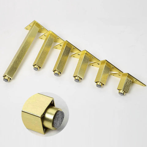 Brushed Gold Adjustable Furniture Legs Four Pack 300mm Aluminum Alloy Replacement Feet for sofas cabinets desks with rubber pads