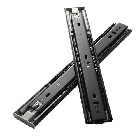 Pair Of Silent Drawer Slides For Easy Glide Side Mount Three Section Adjustable 25 To 50 Cm Black Rails For Cabinets And Dressers