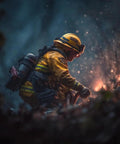 Grab And Go Six Piece Firefighter Tools Set For Emergency Response And Rescue, firefighter in yellow gear using rescue tool at fire scene