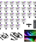 Recessed LED Deck Lights Kit With Cool RGB Color Changing And Dynamic Chasing Effects 30 Pack Outdoor WiFi Smart Step Lights kit components