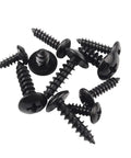 Slick M3 X 10mm Carbon Steel Round Head Self Tapping Wood Screws With Nifty Cross Slotted Mushroom Tops scattered on a white background.
