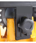 Slick Mini Electric Table Saw With Four Inch Blade And Sixty Watt Motor Rock Solid Benchtop Circular Station showing a close-up of the blade adjustment knob.