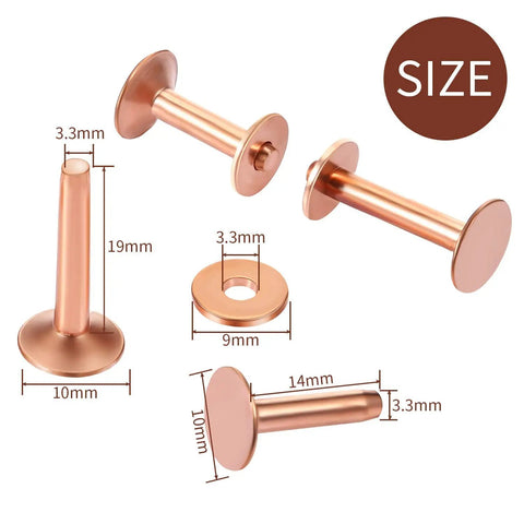 Copper rivets and burr washers with sizes in All in One Leather Craft Kit With Copper Rivets and Burr Washers Includes Hole Punch Cutter.