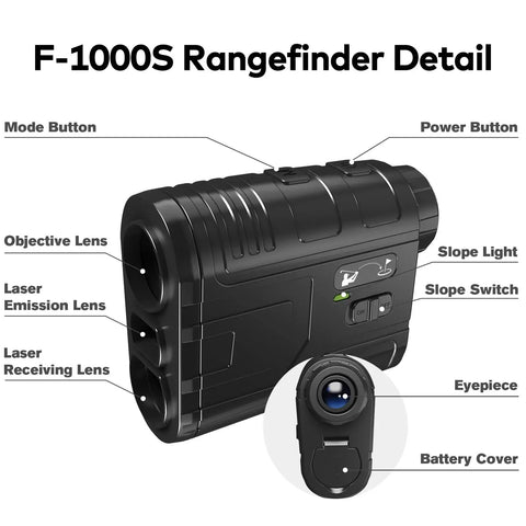 1200Yards Golf Range Finder With Slope And Flag Lock Vibration 7X Magnification Lightweight Rechargeable, front view.