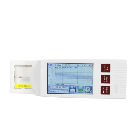 Heavy Duty Portable Surface Roughness Tester Plug And Ready Setup Quick Charge And Bright Lcd Screen Pro Grade Digital Gauge displayed on a workstation.