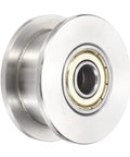 Heavy Duty H Groove Pulley Wheel 10X48X6MM Sleek 201 Stainless Steel Cable Reel V Belt Drive System with polished finish.