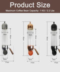 Product size image showing Wall Mount Airtight Coffee Bean Dispenser With Adjustable Flow Settings And Heavy Duty Steel Glass Canister.